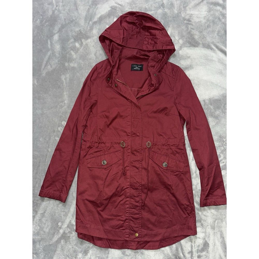 LOVE TREE‎ Women's Red Relaxed Hooded Jacket Full Zip Size Small